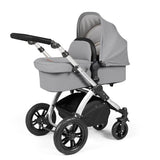 Ickle Bubba Stomp Luxe 9 Piece Pram Bundle - Silver/Pearl Grey/Black