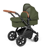 Ickle Bubba Stomp Luxe 12 Piece Travel System with i-Size Stratus Car Seat & Base - Black/Woodland/Tan