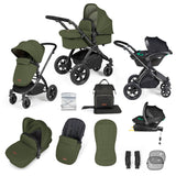 Ickle Bubba Stomp Luxe 12 Piece Travel System with i-Size Stratus Car Seat & Base - Black/Woodland/Black