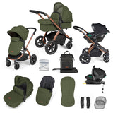Ickle Bubba Stomp Luxe 12 Piece Travel System with i-Size Stratus Car Seat & Base - Bronze/Woodland/Black