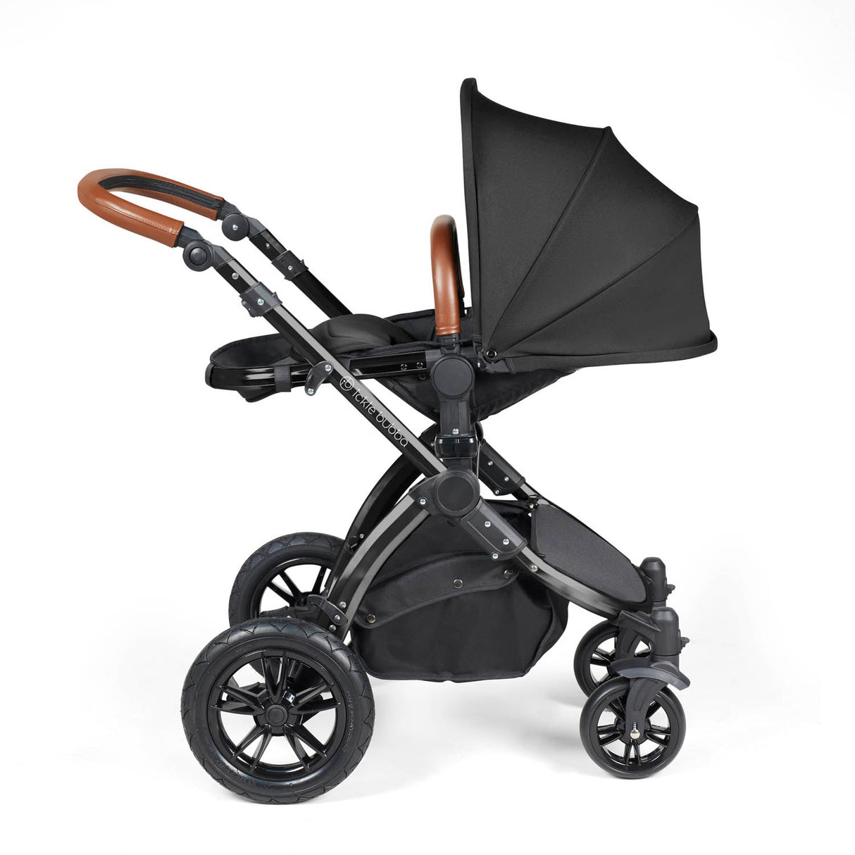 Ickle Bubba Stomp Luxe 12 Piece Travel System with i-Size Stratus Car Seat & Base - Black/Midnight/Tan