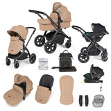 Ickle Bubba Stomp Luxe 12 Piece Travel System with i-Size Stratus Car Seat & Base - Black/Desert/Black