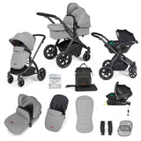 Ickle Bubba Stomp Luxe 12 Piece Travel System with i-Size Stratus Car Seat & Base - Black/Pearl Grey/Black