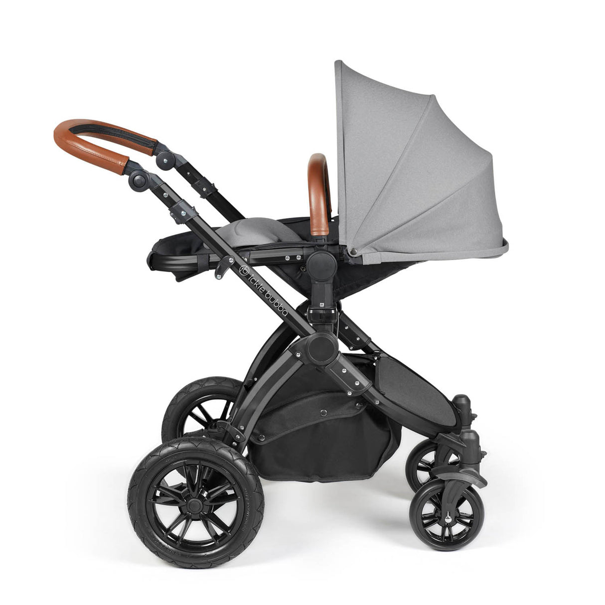 Ickle Bubba Stomp Luxe 12 Piece Travel System with i-Size Stratus Car Seat & Base - Black/Pearl Grey/Tan