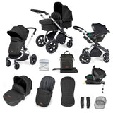 Ickle Bubba Stomp Luxe 12 Piece Travel System with i-Size Stratus Car Seat & Base - Silver/Midnight/Black