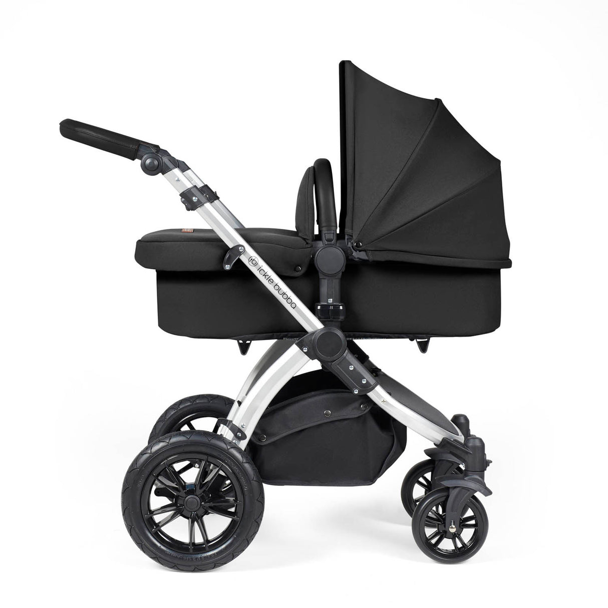 Ickle Bubba Stomp Luxe 12 Piece Travel System with i-Size Stratus Car Seat & Base - Silver/Midnight/Black
