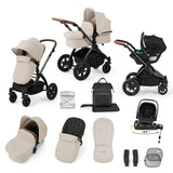 Ickle Bubba Stomp Luxe 12 Piece Travel System with i-Size Nimbus Car Seat & Spin Base - Black/Stone/Tan