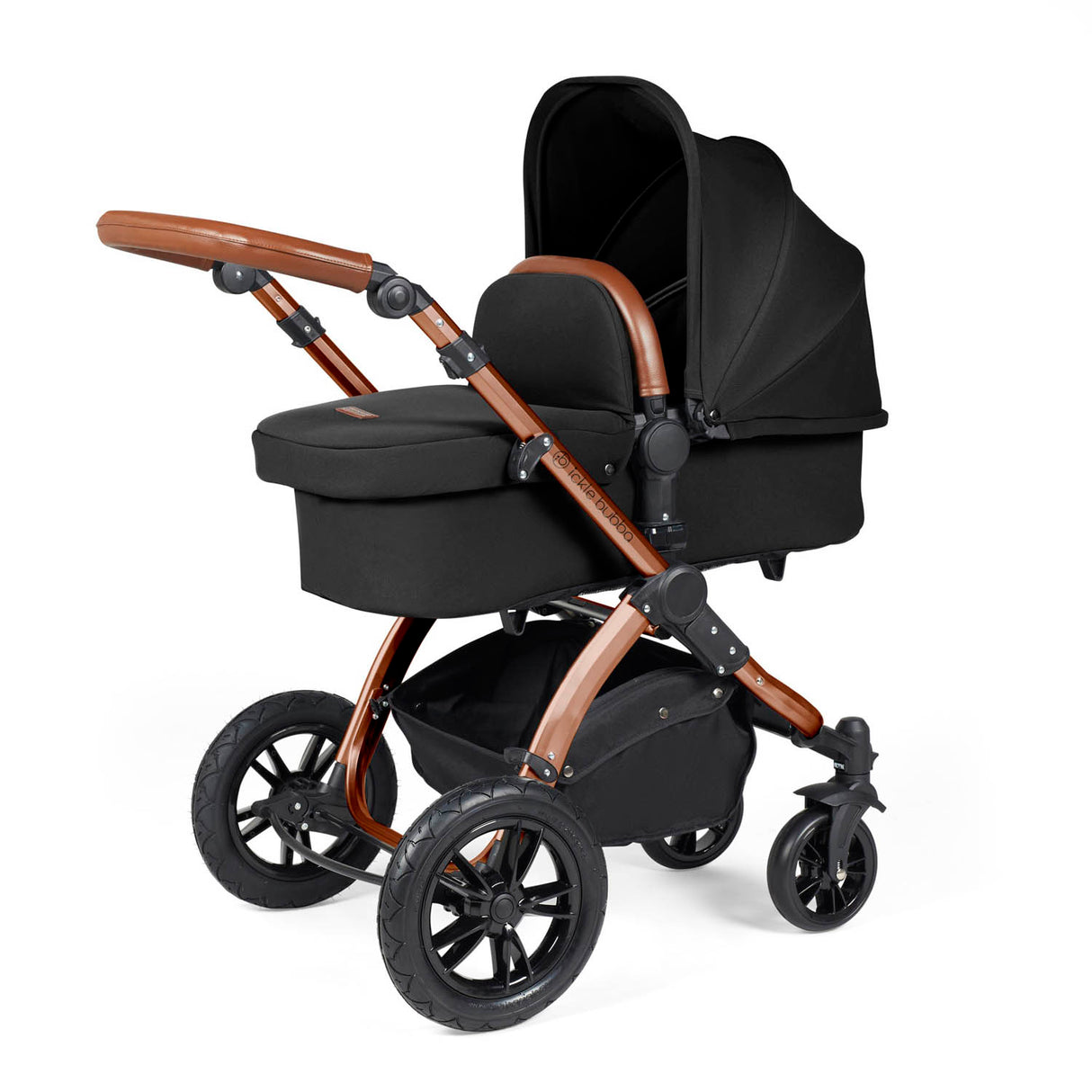 Ickle Bubba Stomp Luxe 12 Piece Travel System with i-Size Nimbus Car Seat & Spin Base - Bronze/Midnight/Tan