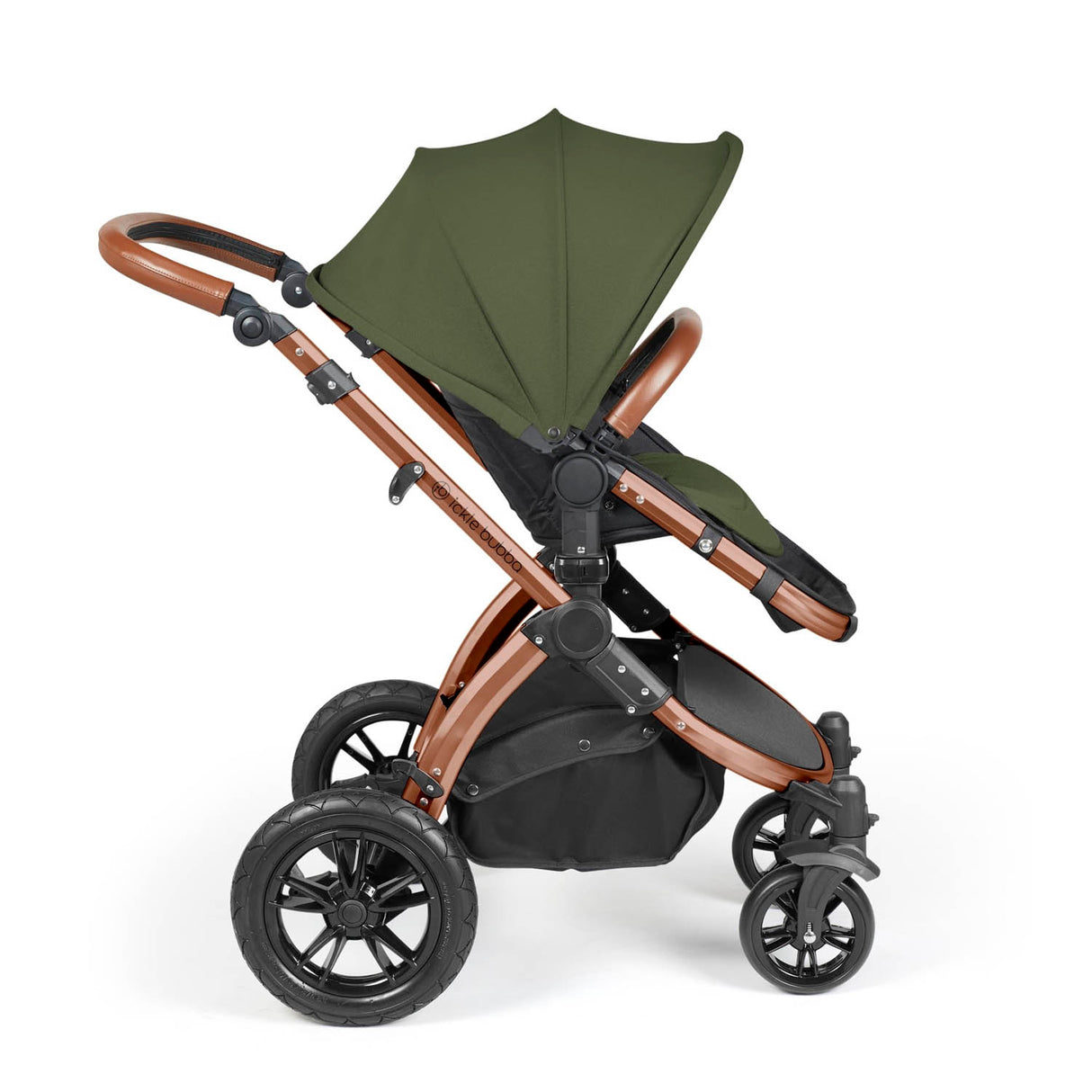 Ickle Bubba Stomp Luxe 12 Piece Travel System with i-Size Nimbus Car Seat & Spin Base - Bronze/Woodland/Tan