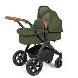 Ickle Bubba Stomp Luxe 12 Piece Travel System with i-Size Nimbus Car Seat & Spin Base - Black/Woodland/Tan