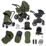 Ickle Bubba Stomp Luxe 12 Piece Travel System with i-Size Nimbus Car Seat & Spin Base - Black/Woodland/Black