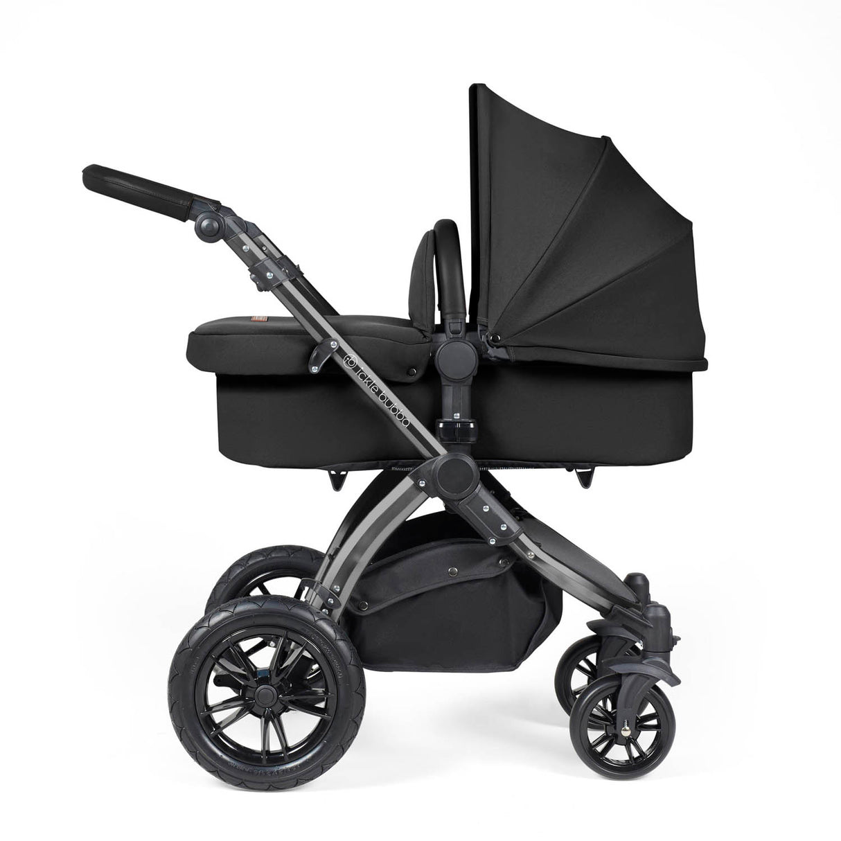 Ickle Bubba Stomp Luxe 12 Piece Travel System with i-Size Nimbus Car Seat & Spin Base - Black/Midnight/Black