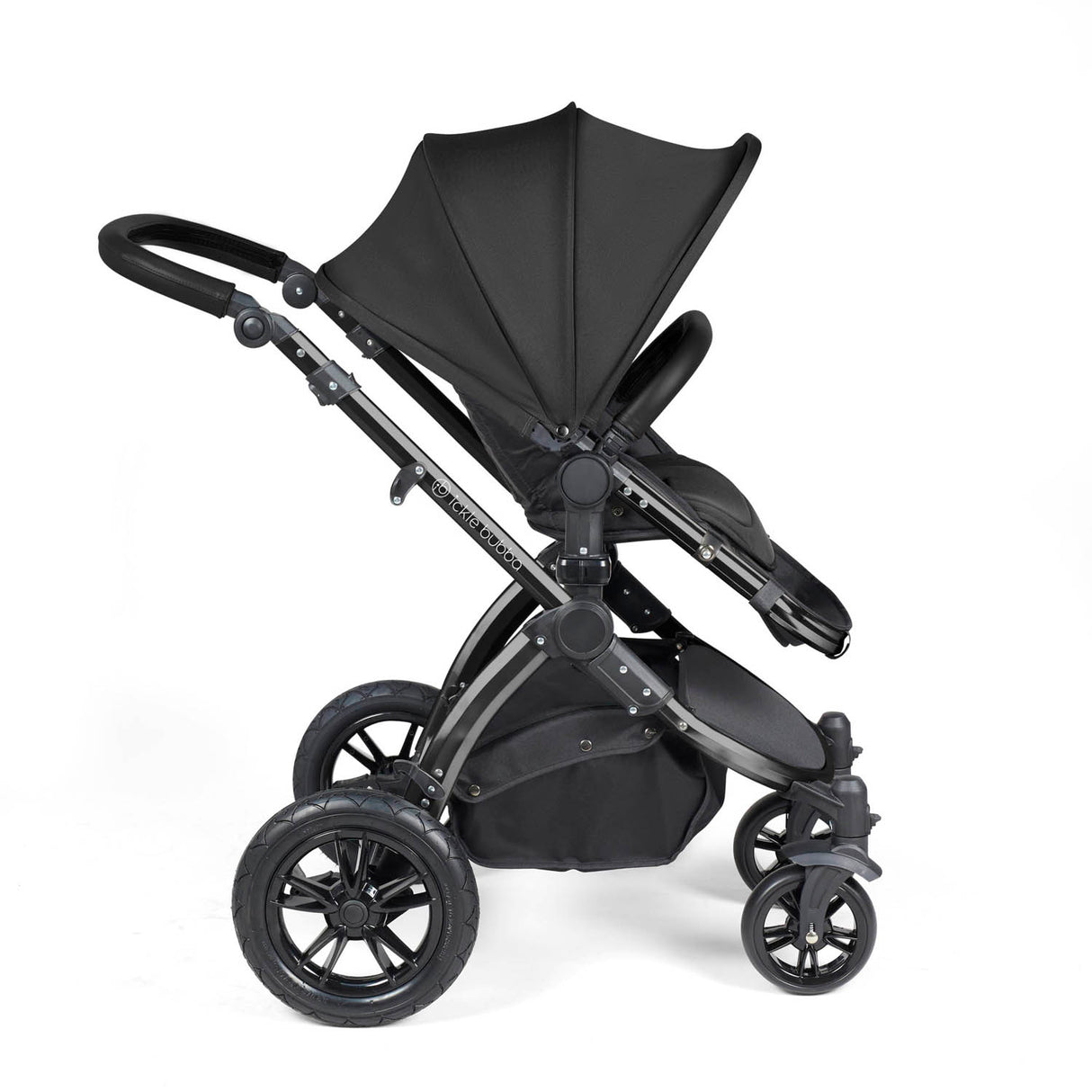 Ickle Bubba Stomp Luxe 12 Piece Travel System with i-Size Nimbus Car Seat & Spin Base - Black/Midnight/Black