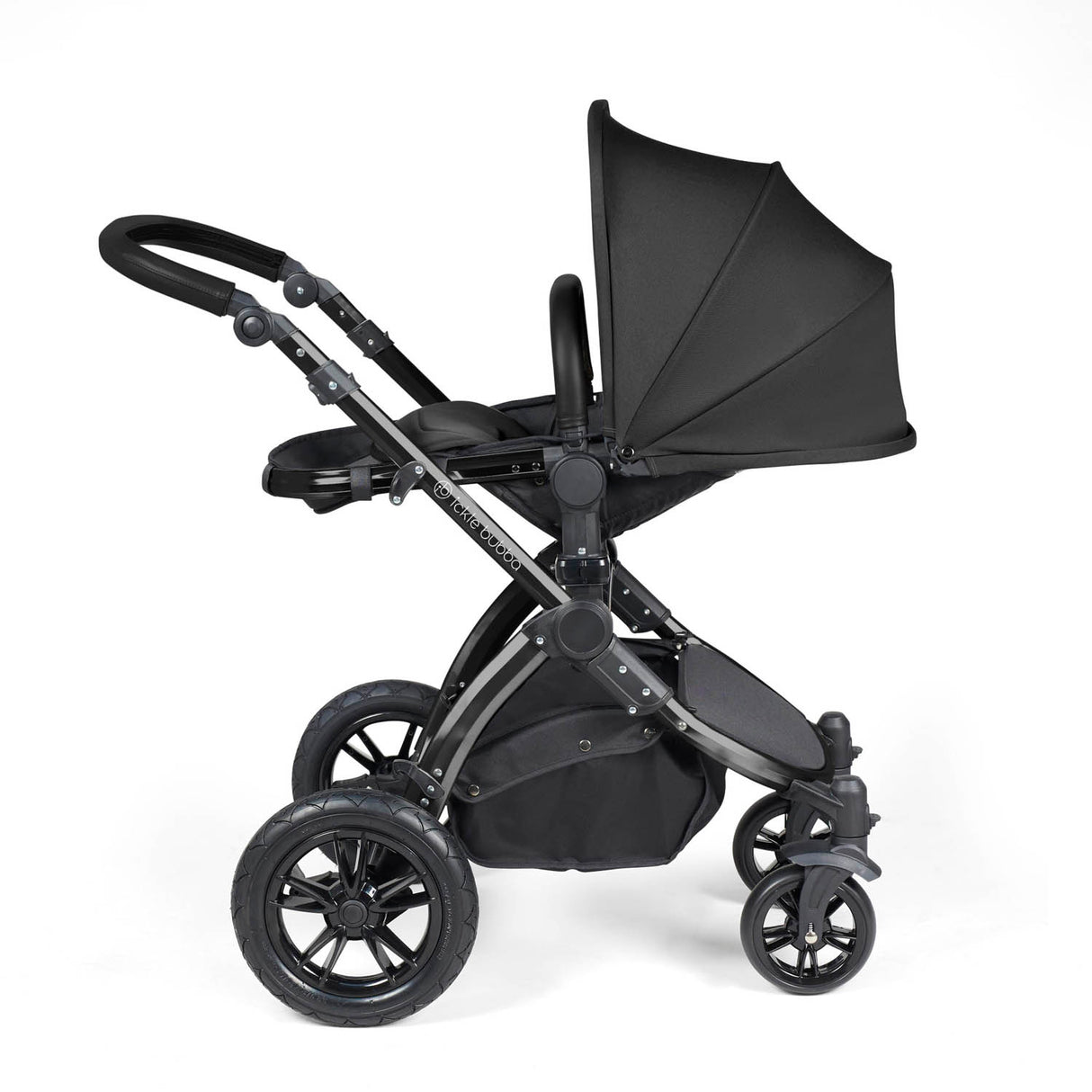 Ickle Bubba Stomp Luxe 12 Piece Travel System with i-Size Nimbus Car Seat & Spin Base - Black/Midnight/Black