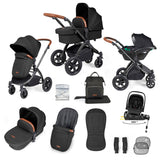 Ickle Bubba Stomp Luxe 12 Piece Travel System with i-Size Nimbus Car Seat & Spin Base - Black/Midnight/Tan