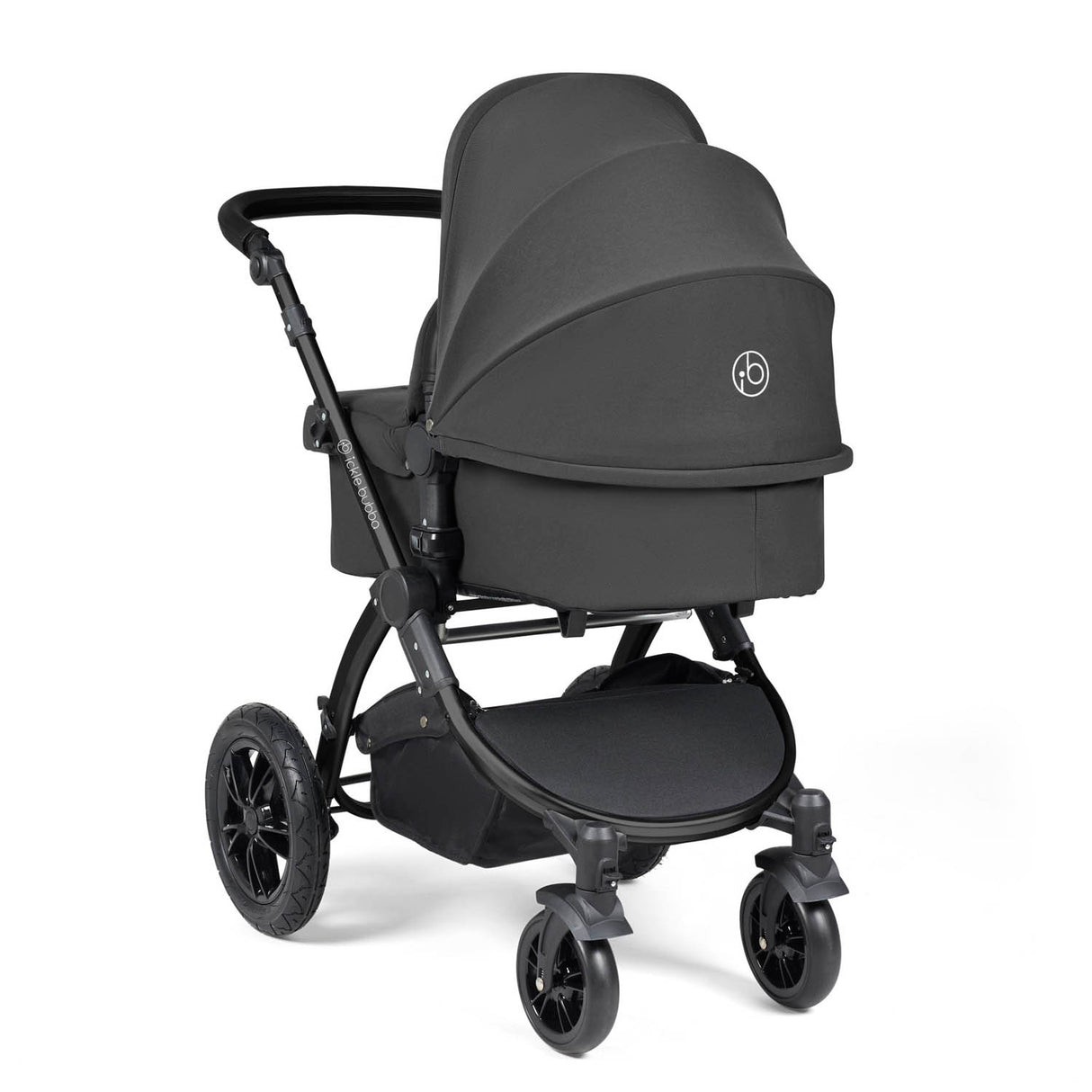 Ickle Bubba Stomp Luxe 12 Piece Travel System with i-Size Nimbus Car Seat & Spin Base - Black/Charcoal Grey/Black