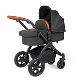 Ickle Bubba Stomp Luxe 12 Piece Travel System with i-Size Nimbus Car Seat & Spin Base - Black/Charcoal Grey/Tan