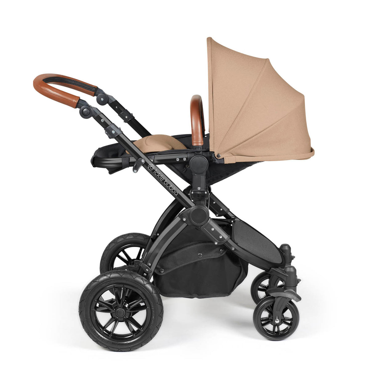 Ickle Bubba Stomp Luxe 12 Piece Travel System with i-Size Nimbus Car Seat & Spin Base - Black/Desert/Tan