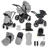 Ickle Bubba Stomp Luxe 12 Piece Travel System with i-Size Nimbus Car Seat & Spin Base - Black/Pearl Grey/Black