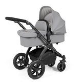 Ickle Bubba Stomp Luxe 12 Piece Travel System with i-Size Nimbus Car Seat & Spin Base - Black/Pearl Grey/Black