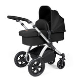 Ickle Bubba Stomp Luxe 12 Piece Travel System with i-Size Nimbus Car Seat & Spin Base - Silver/Midnight/Black