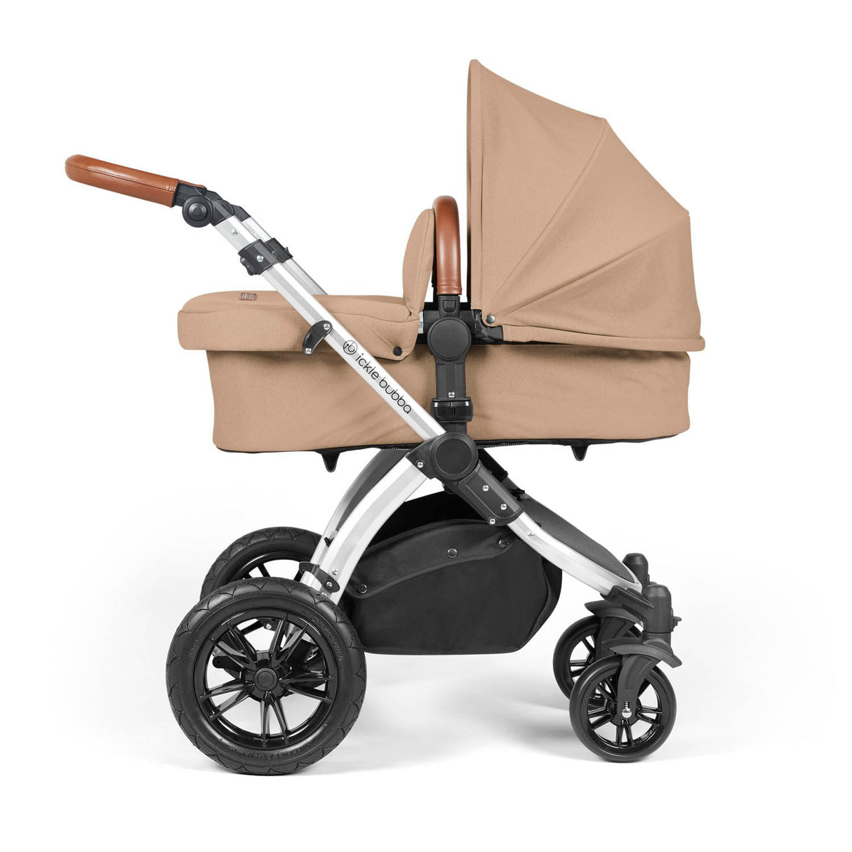 Ickle Bubba Stomp Luxe 12 Piece Travel System with i-Size Nimbus Car Seat & Spin Base - Silver/Desert/Tan