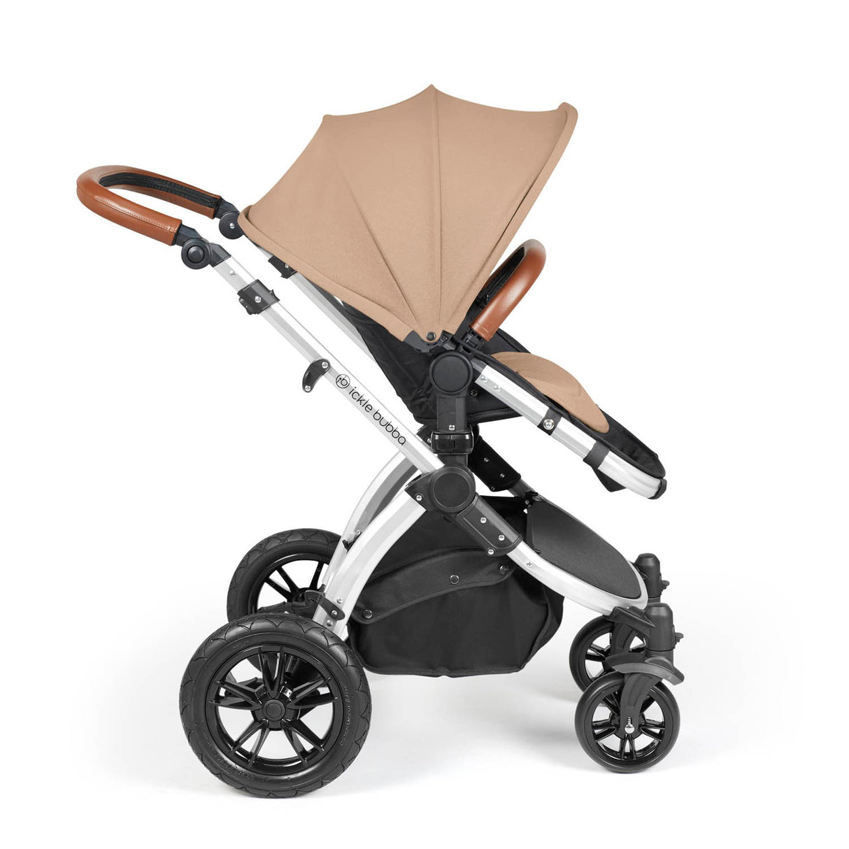 Ickle Bubba Stomp Luxe 12 Piece Travel System with i-Size Nimbus Car Seat & Spin Base - Silver/Desert/Tan