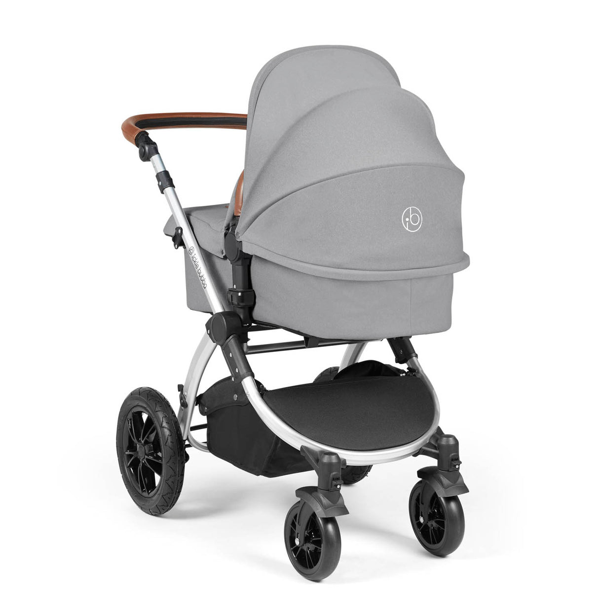 Ickle Bubba Stomp Luxe 12 Piece Travel System with i-Size Nimbus Car Seat & Spin Base - Silver/Pearl Grey/Tan