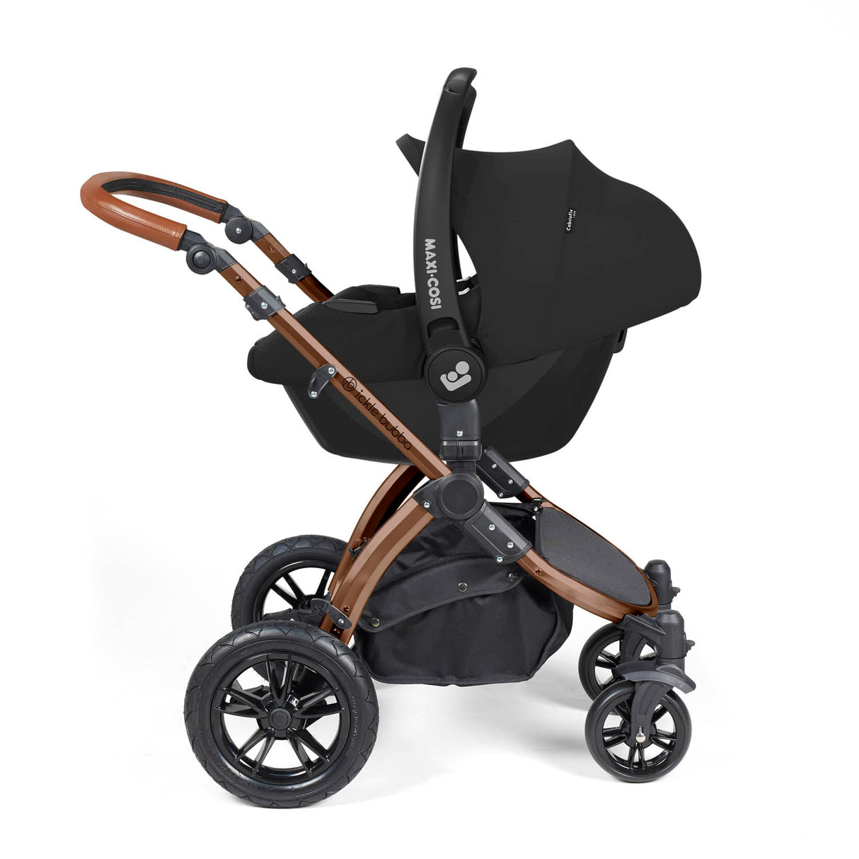 Ickle Bubba Stomp Luxe 12 Piece Travel System with Maxi-Cosi Cabriofix i-Size & Base - Bronze/Midnight/Tan
