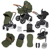 Ickle Bubba Stomp Luxe 12 Piece Travel System with Maxi-Cosi Cabriofix i-Size & Base - Black/Woodland/Tan