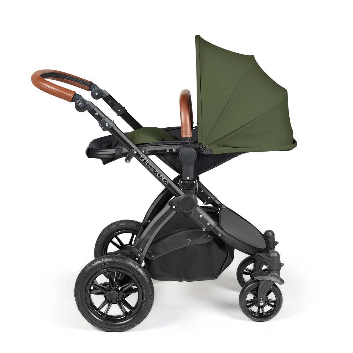 Ickle Bubba Stomp Luxe 12 Piece Travel System with Maxi-Cosi Cabriofix i-Size & Base - Black/Woodland/Tan