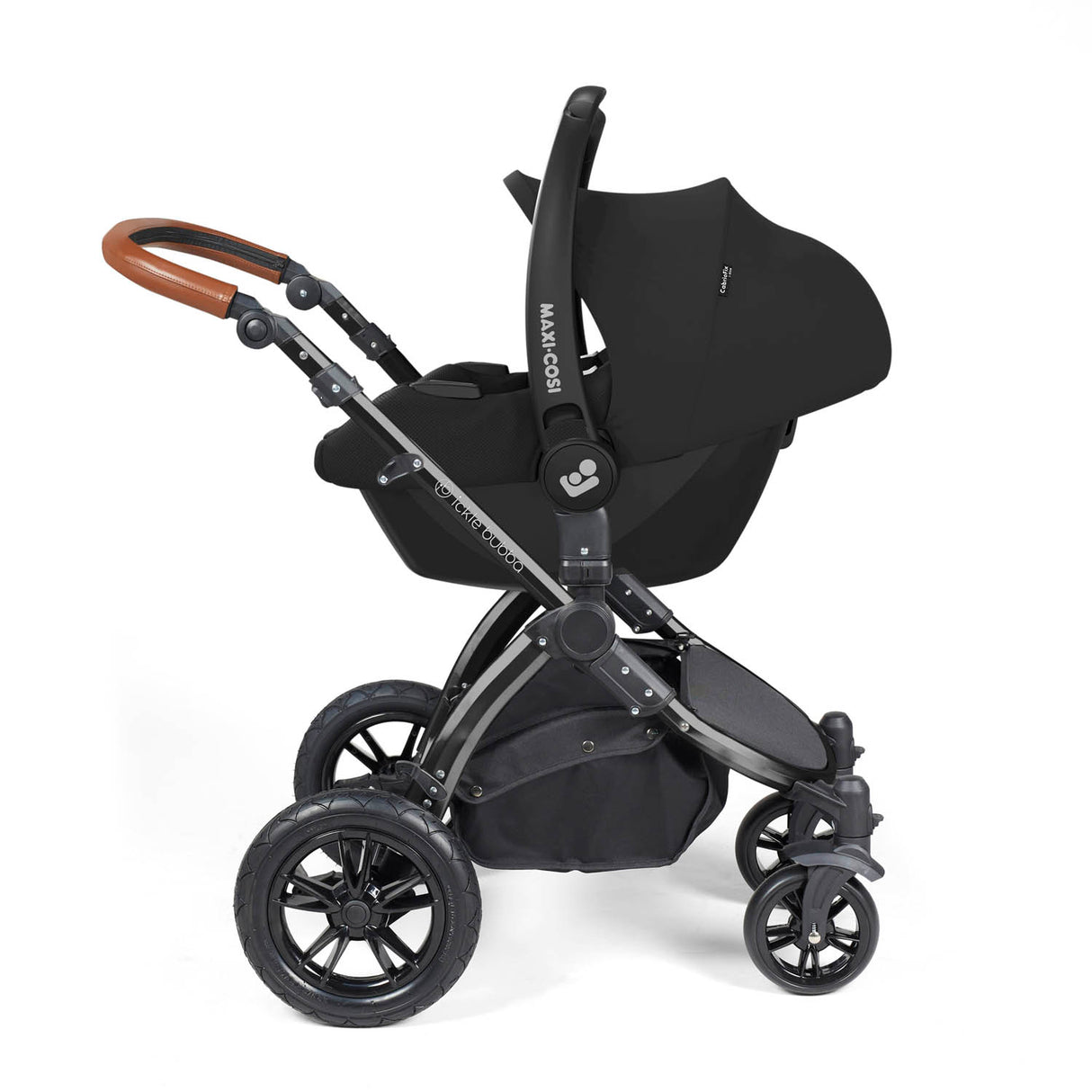 Ickle Bubba Stomp Luxe 12 Piece Travel System with Maxi-Cosi Cabriofix i-Size & Base - Black/Woodland/Tan