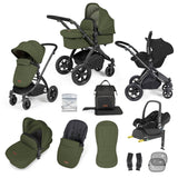 Ickle Bubba Stomp Luxe 12 Piece Travel System with Maxi-Cosi Cabriofix i-Size & Base - Black/Woodland/Black
