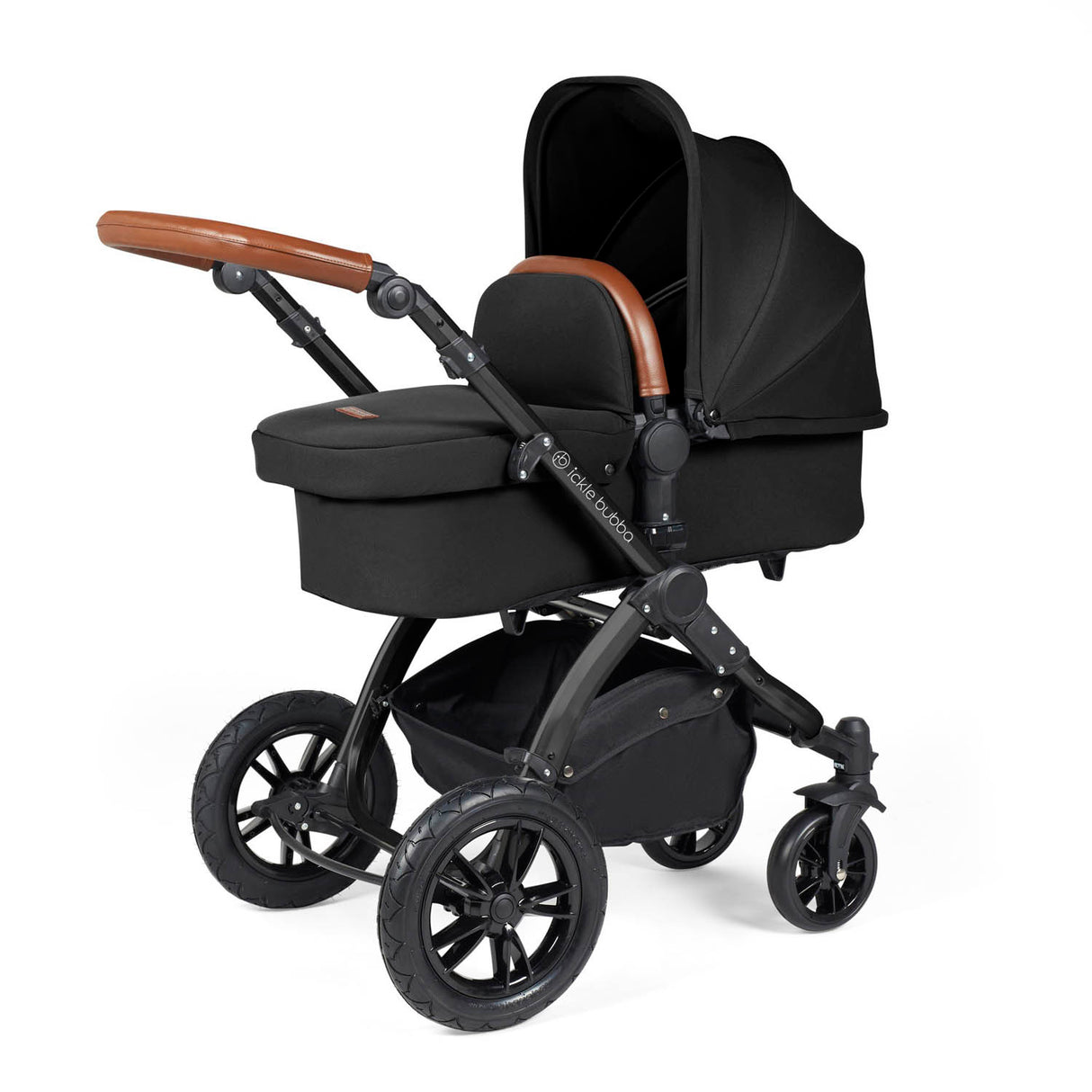 Ickle Bubba Stomp Luxe 12 Piece Travel System with Maxi-Cosi Cabriofix i-Size & Base - Black/Midnight/Tan