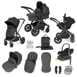 Ickle Bubba Stomp Luxe 12 Piece Travel System with Maxi-Cosi Cabriofix i-Size & Base - Black/Charcoal Grey/Black