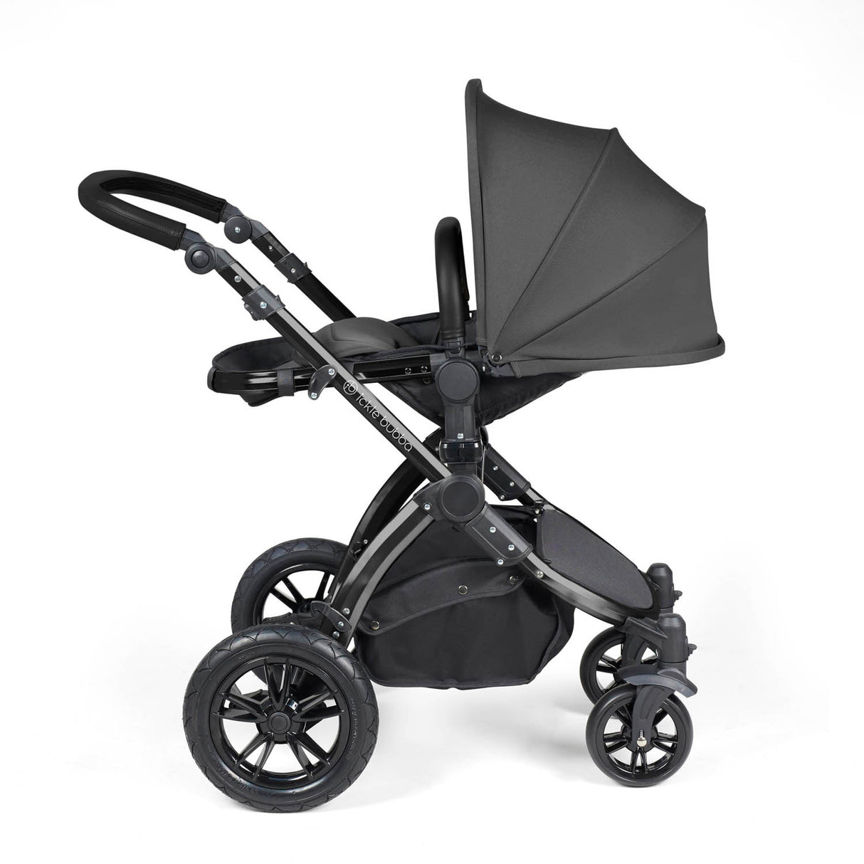 Ickle Bubba Stomp Luxe 12 Piece Travel System with Maxi-Cosi Cabriofix i-Size & Base - Black/Charcoal Grey/Black