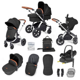 Ickle Bubba Stomp Luxe 12 Piece Travel System with Maxi-Cosi Cabriofix i-Size & Base - Silver/Midnight/Tan