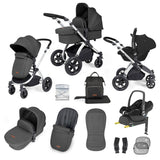 Ickle Bubba Stomp Luxe 12 Piece Travel System with Maxi-Cosi Cabriofix i-Size & Base - Silver/Charcoal Grey/Black