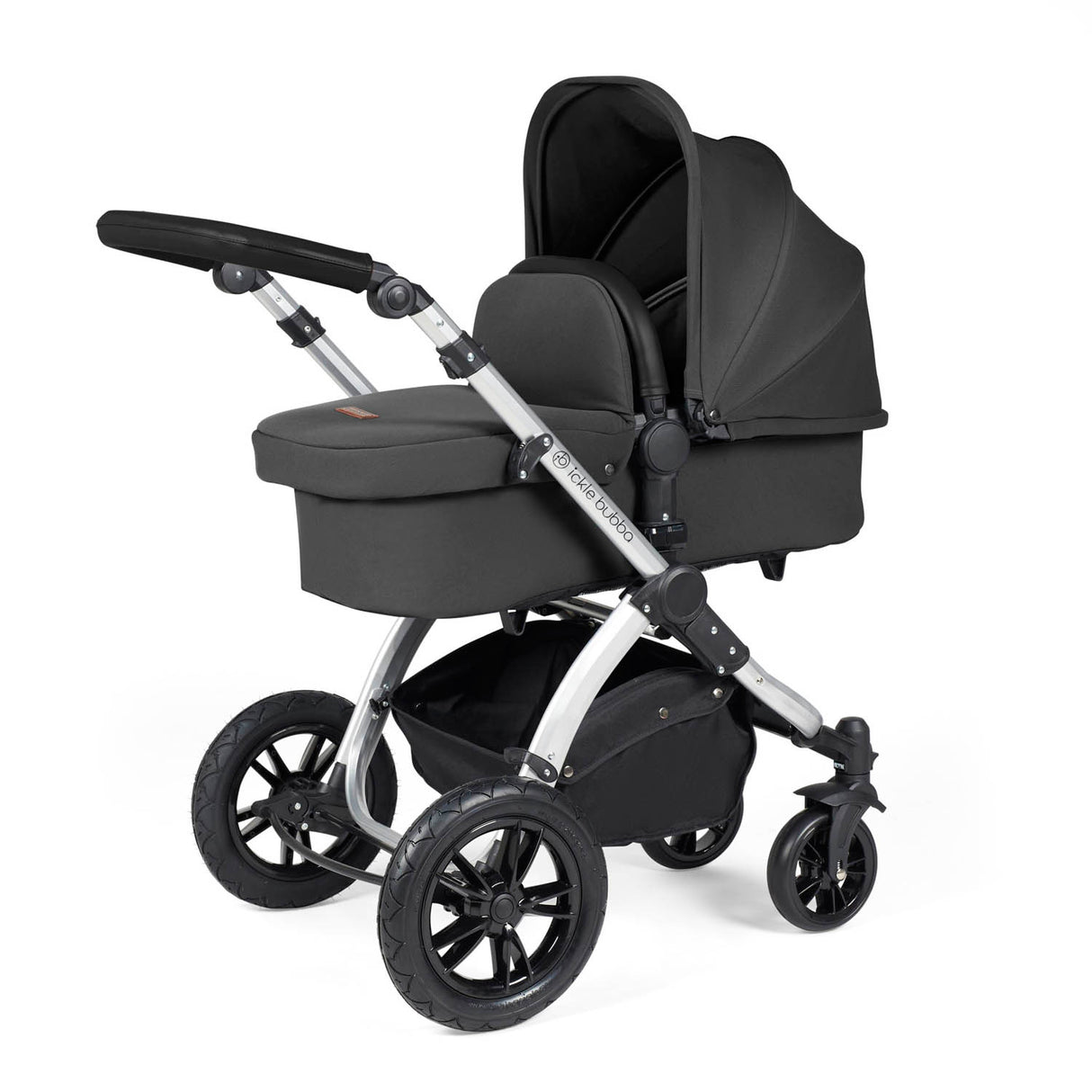 Ickle Bubba Stomp Luxe 12 Piece Travel System with Maxi-Cosi Cabriofix i-Size & Base - Silver/Charcoal Grey/Black