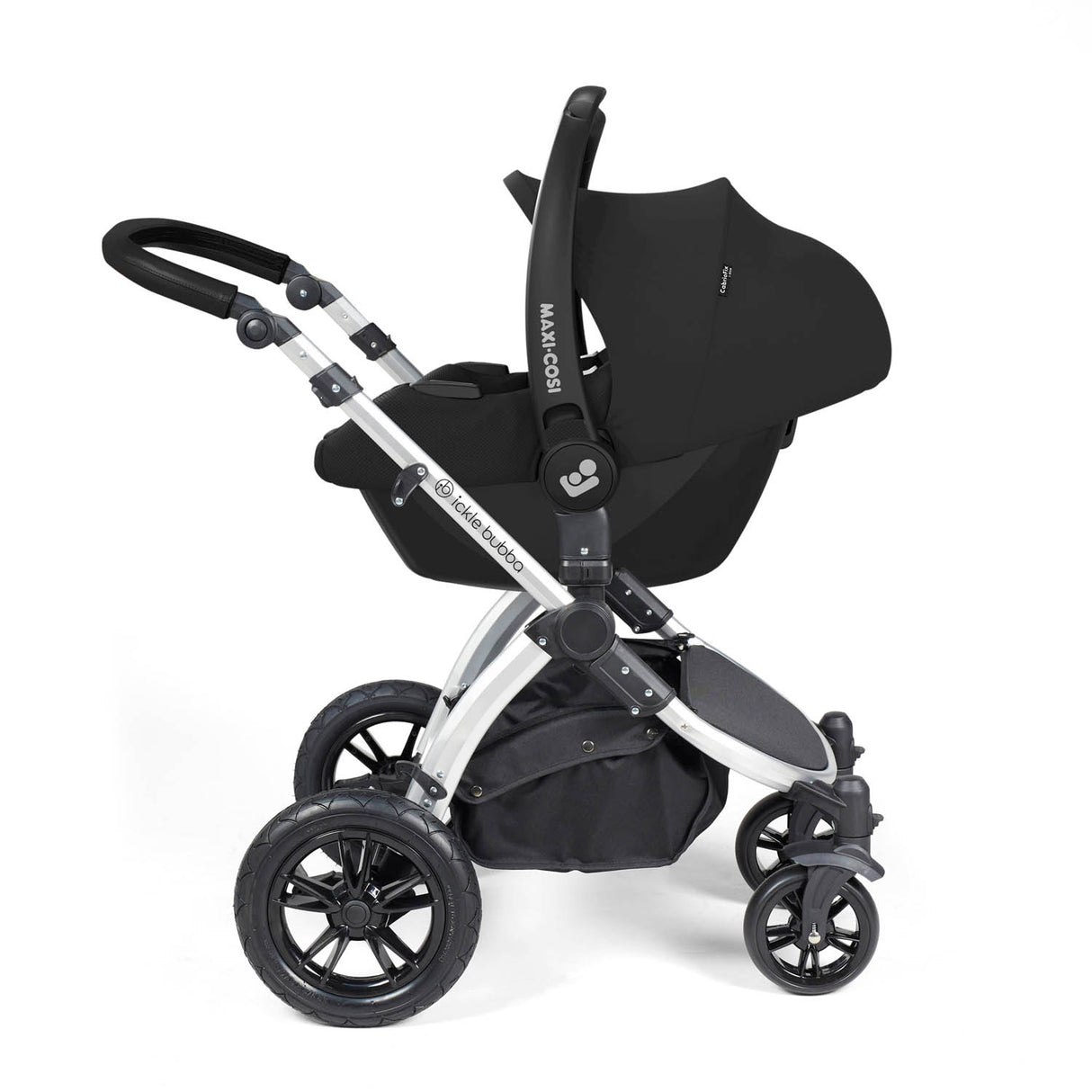Ickle Bubba Stomp Luxe 12 Piece Travel System with Maxi-Cosi Cabriofix i-Size & Base - Silver/Charcoal Grey/Black