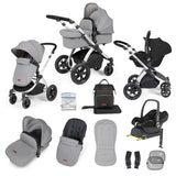 Ickle Bubba Stomp Luxe 12 Piece Travel System with Maxi-Cosi Cabriofix i-Size & Base - Silver/Pearl Grey/Black