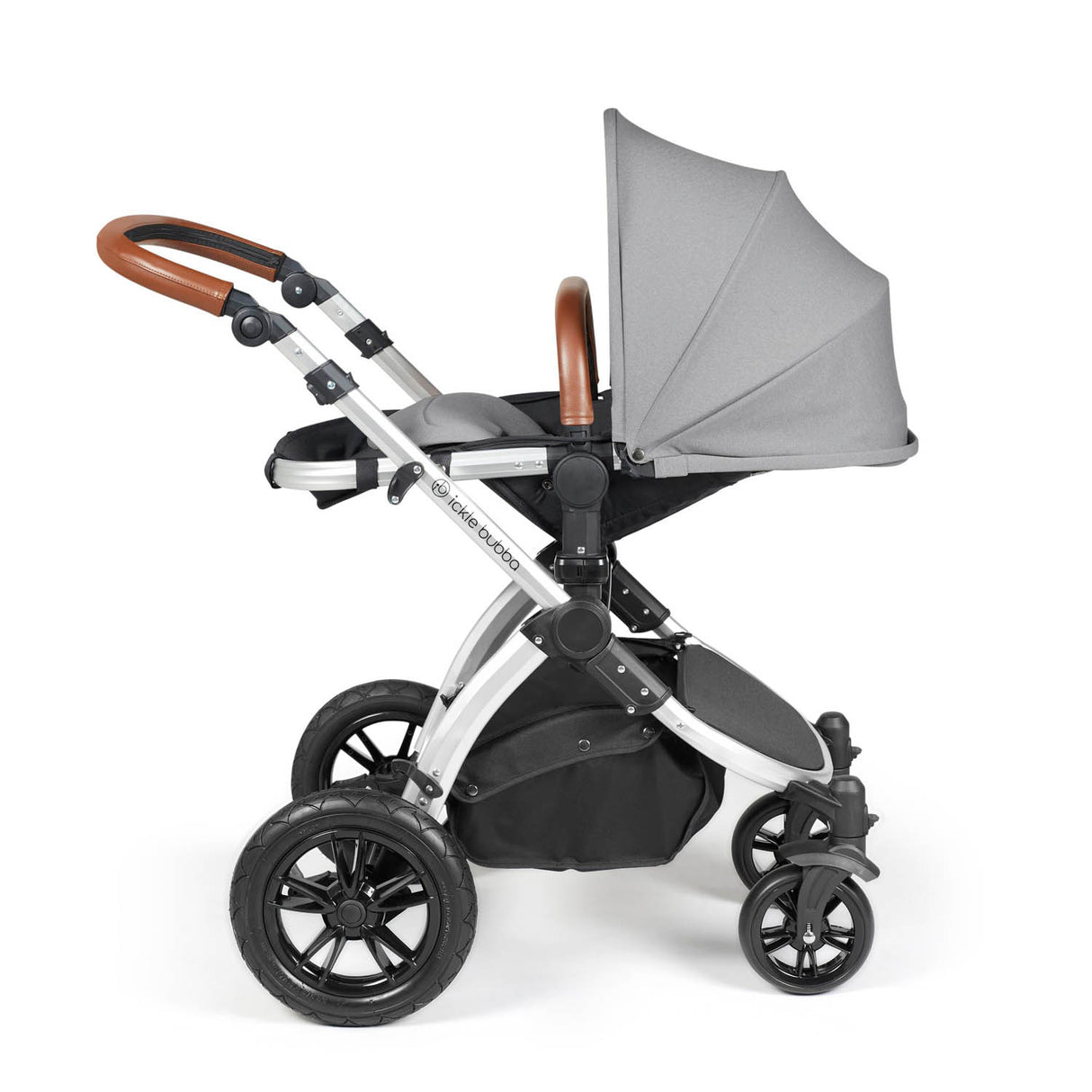 Ickle Bubba Stomp Luxe 12 Piece Travel System with Maxi-Cosi Cabriofix i-Size & Base - Silver/Pearl Grey/Tan