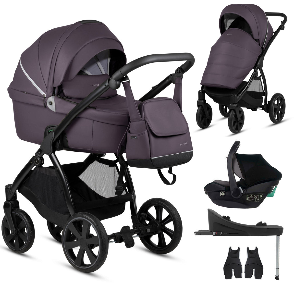 Noordi Fjordi V1 Leather 3-in-1 Travel System – Eco-Leather Pram with ThermoCot™ & i-Size Car Seat
