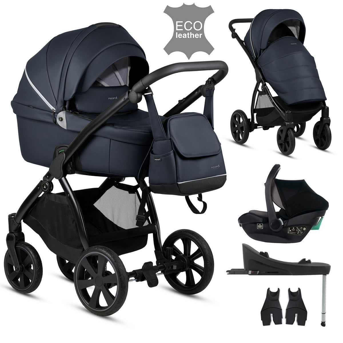 Noordi Fjordi V1 Leather 3-in-1 Travel System – Eco-Leather Pram with ThermoCot™ & i-Size Car Seat
