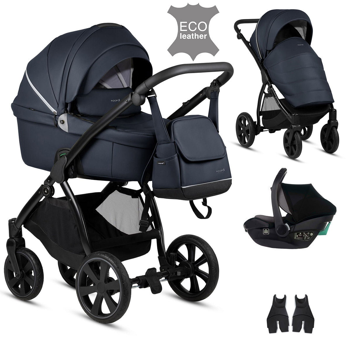 Noordi Fjordi V1 Leather 3-in-1 Travel System – Eco-Leather Pram with ThermoCot™ & i-Size Car Seat