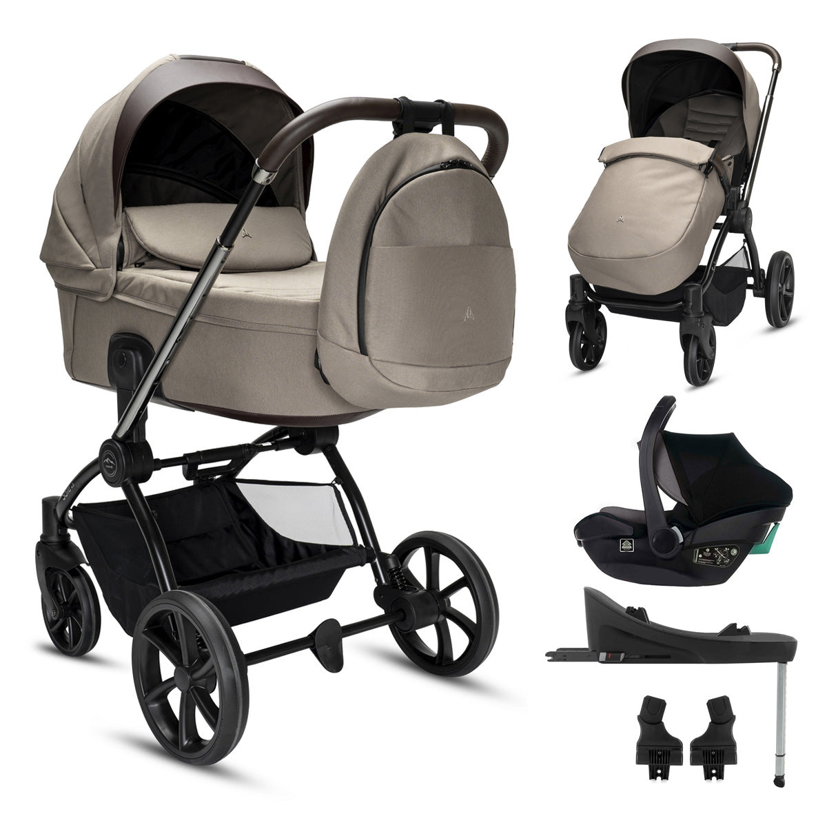 Noordi Sole V3 - 3in1 Travel System with ThermoCot Carrycot + Travel Carrier i-Size Car Seat, Artic Mink