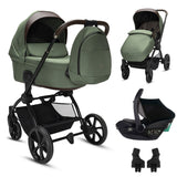 Noordi Sole V3 - 3in1 Travel System with ThermoCot Carrycot + Travel Carrier i-Size Car Seat, Woodland Green