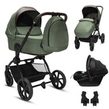 Noordi Sole V3 - 3in1 Travel System with ThermoCot Carrycot + Terra i-Size Car Seat, Woodland Green