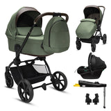 Noordi Sole V3 - 3in1 Travel System with ThermoCot Carrycot + Terra i-Size Car Seat, Woodland Green