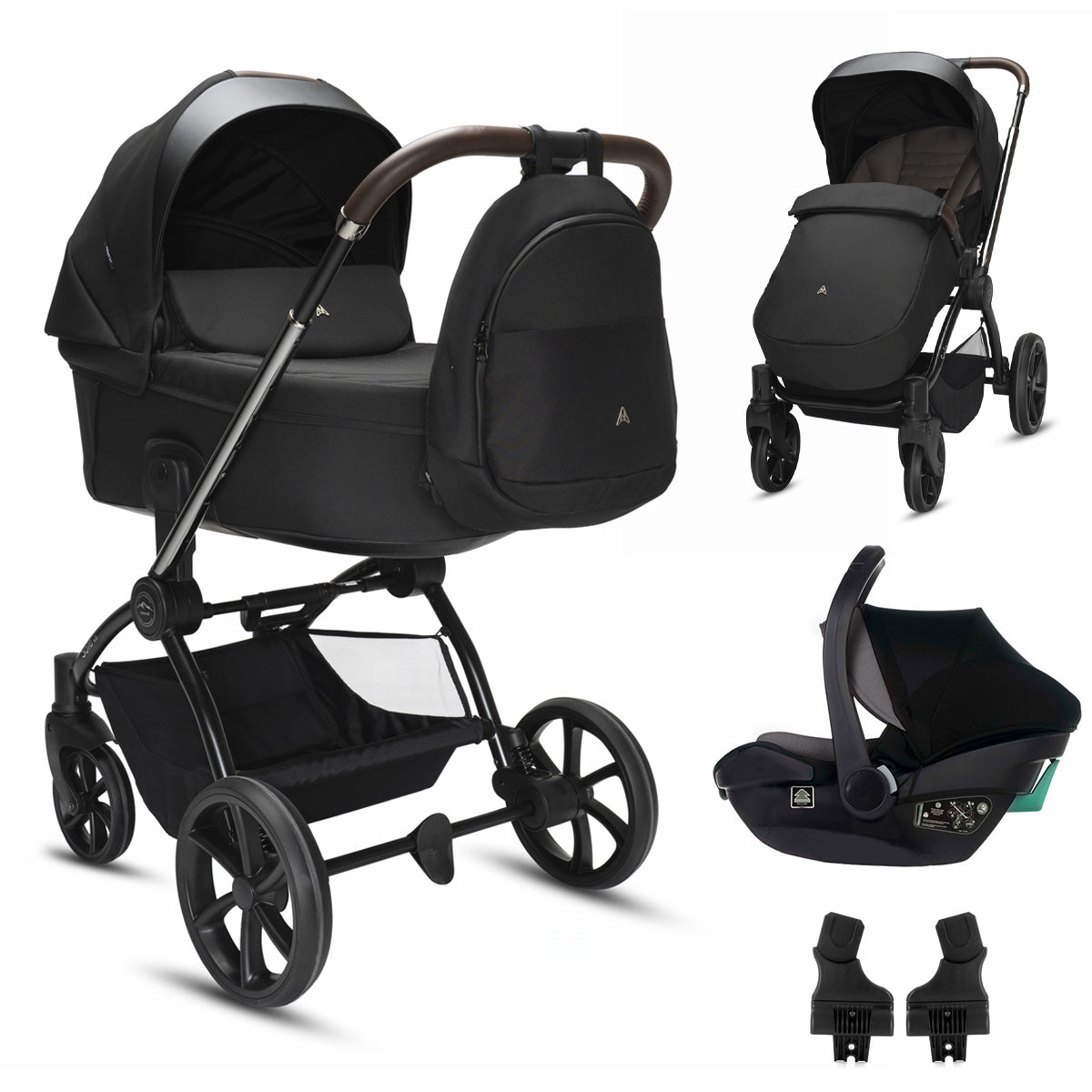 Noordi Sole V3 - 3in1 Travel System with ThermoCot Carrycot + Travel Carrier i-Size Car Seat, Slate Black